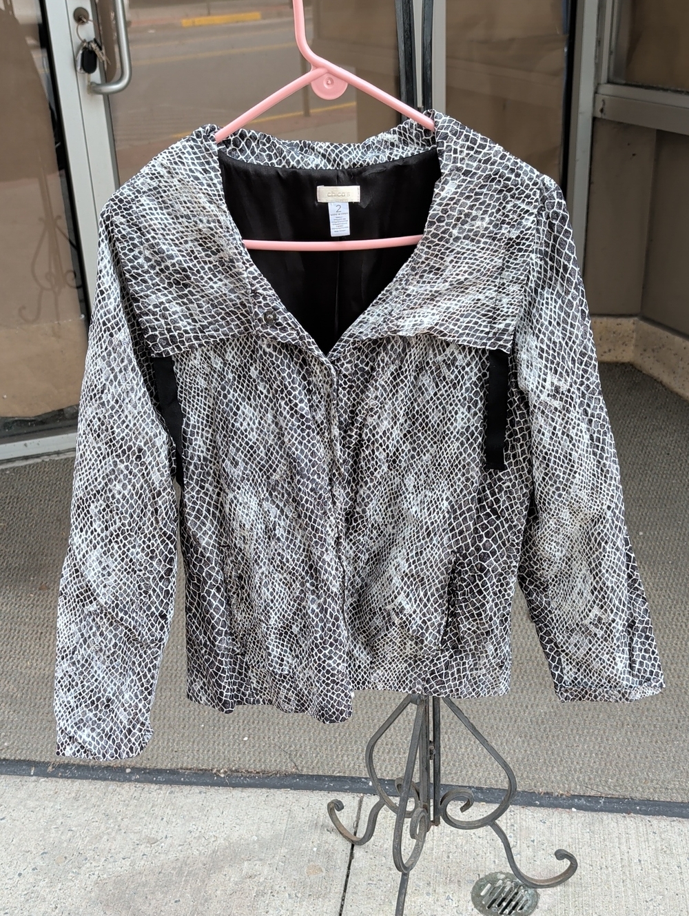 Chico's Ladies Textured Black & White Button-Front Lightweight Jacket